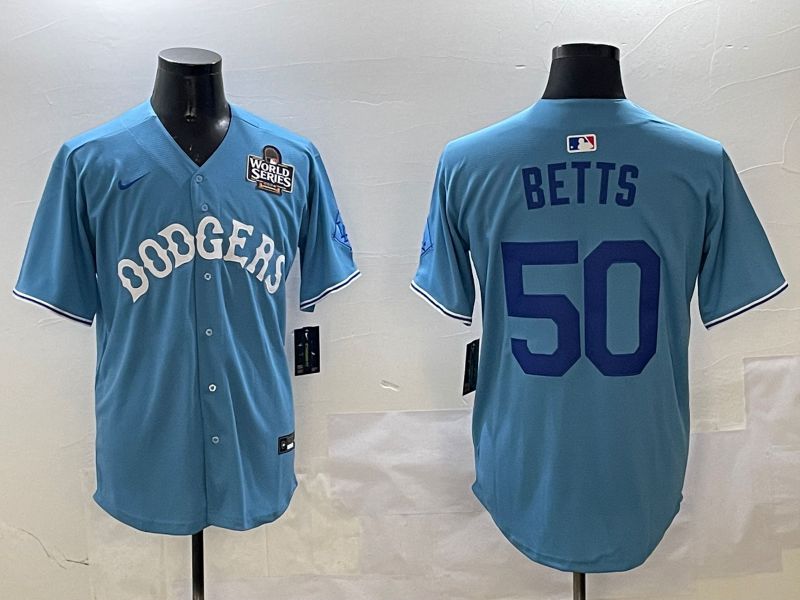 Men Los Angeles Dodgers #50 Betts Light Blue Throwback Game 2025 Nike MLB Jersey style 17->los angeles dodgers->MLB Jersey